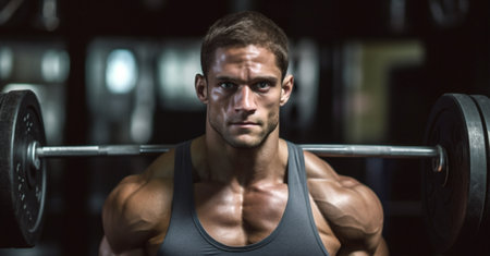 men strength person strong gym wellness training exercising fit athletic sport. Generative AI.の素材