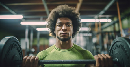 person strength men caucasian athletic strong training sport exercising gym fit. Generative AI.の素材