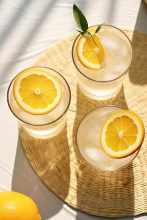 Refreshing cocktail lemon nobody summer cold glass ice organic lemonade fresh drink beverageの素材