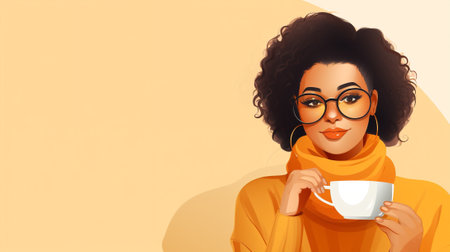 Woman happy cheerful face stylish drinking looking enjoy cup pink black coffee beauty lifestyle african smileの素材