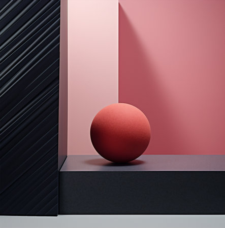 Decoration minimalism fashion art floor shapes render cube round red pink geometric abstract design scene backgroundの素材