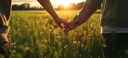 Green woman man together female park couple white field wife nature romance summer autumn love kissing walkingの素材