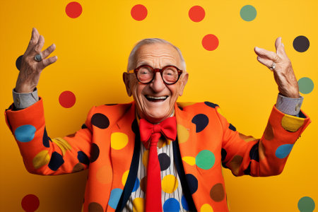Hipster man dots young polka crazy concept fashion smiling fun sunglasses style white background humor trendyの素材
