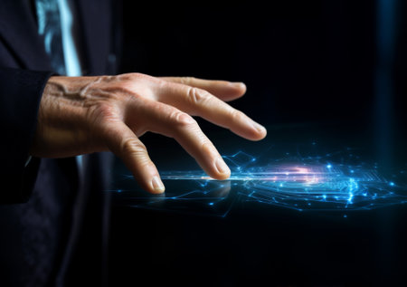 Technology hand virtual concept diagram screen interface digital tech innovation business hologramの素材