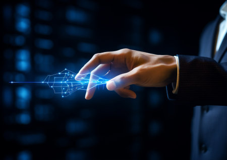 Screen innovation system concept digital virtual technology tech interface cyberspace hand businessの素材