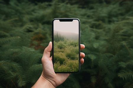 Nature mobile smartphone screen smart white electronic hand phone photograph 5g technologyの素材