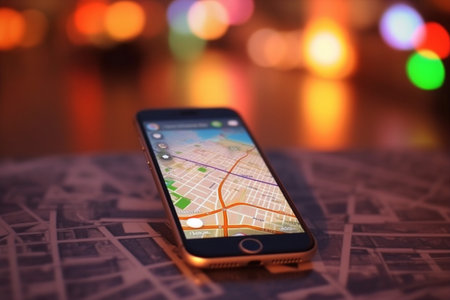 map location position phone point travel mobile direction gps navigation. Generative AI.の素材