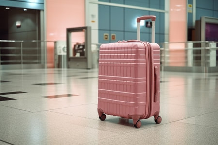 Holiday trip luggage adventure baggage suitcase red lifestyle journey traveler airport hat conceptの素材