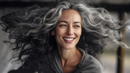 portrait laughing horizontal women friendship cheerful grandmother females women happiness smiling mature. Generative AI.の素材