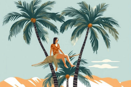 man woman beach sea hot silhouette vacation relaxation travel sun nature summer. Generative AI.の素材