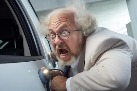 Indoors man vehicle auto transportation eco car car executive business businessman electric stylish urbanの素材