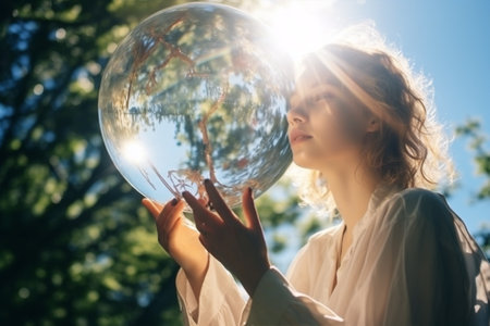 Woman young portrait nature pretty mythology park moon female summer beauty person cuteの素材