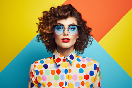 Glasses woman trendy happy smiling fashionable vogue joy polka white beauty dots young stylish portraitの素材