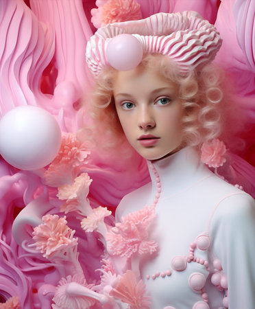 Adult woman halloween party octopus closeup mask beauty mystery fashion face latex pinkの素材