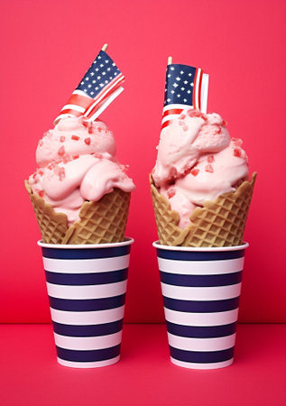 Delicious milk background cool food dessert colourful cream art summer scoop ice sweet pink coneの素材