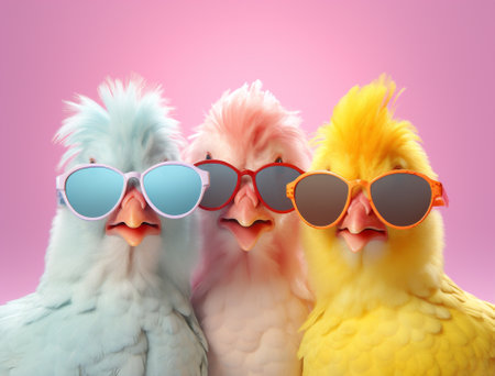 Sunglasses easter bird animal chicken poultry agriculture background design farming hen cartoon beautiful nature redの素材