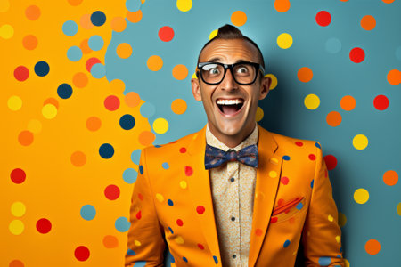Man style guy hipster crazy person retro concept fashion background dots caucasian polka trendy smilingの素材