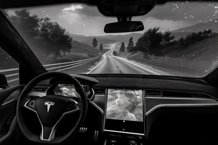 car speed street night road city traffic highway driving motion. Generative AI.の素材