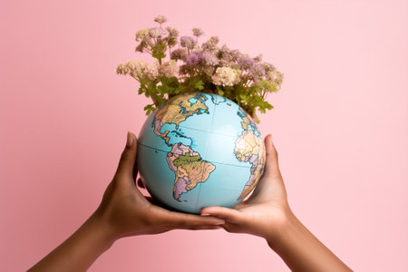World earth eco global blue pink hand ecology environment conceptの素材