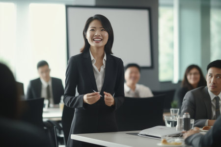 Woman group cheerful workplace office company employee asian person business confident communication businesswoman teamwork youngの素材