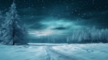 winter white holiday new snow background year fir travel christmas tree sky. Generative AI.の素材