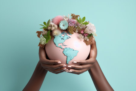 Pink world blue earth green day environment global eco concept hand earth ecologyの素材