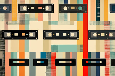 Sound audio retro cassette art tape vintage old media side stereo musicalの素材