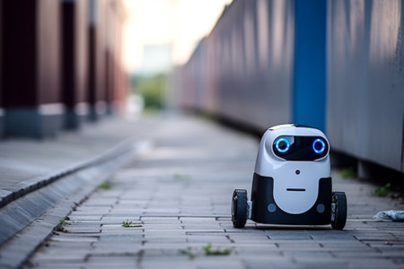 Robot electricity car delivery vehicle transportation concept robotic auto taxi technology automobile traffic smartの素材