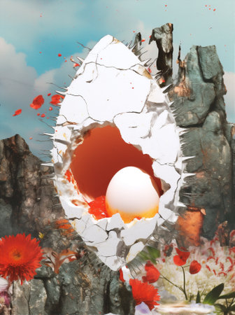 Art breakfast city white idea egg food concept broken abstractの素材