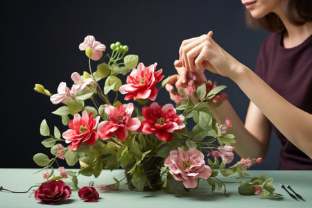 Woman market wedding shop work valentine fresh bouquet indoors floral romantic beautiful florist professionの素材