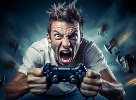 Online man gamer playingの素材