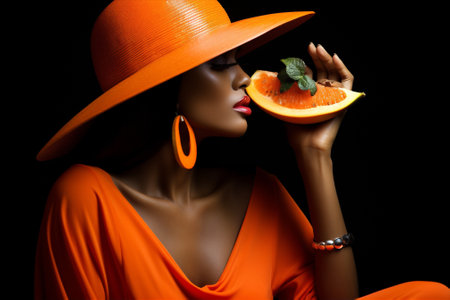 Orange woman afro papaya portrait fashionの素材