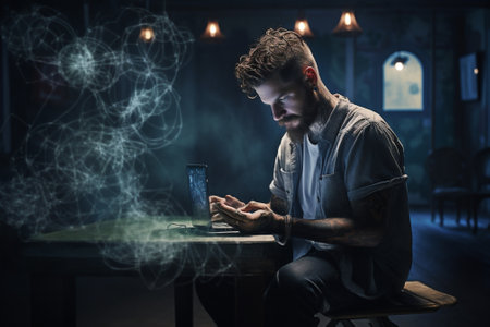 Learning man laptop business art workplace person tattoo working indoor digital artist jobの素材