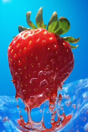 fresh water healthy blue red splash food fruit freshness strawberry background. Generative AI.の素材