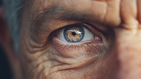 Woman care face senior age up eye black wrinkled close-up looking old individuality portrait mature grandmotherの素材