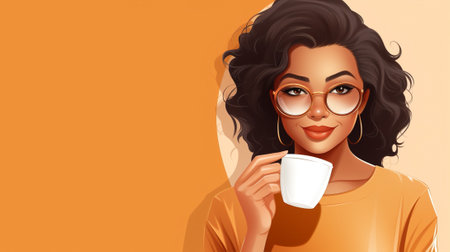 Woman happy cheerful pink drinking black beauty enjoy attractive smile african afro cup lifestyleの素材