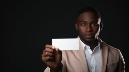 Man business confident hand card portrait work adult successful looking handsome isolated businessman blackの素材