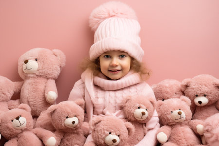 Little casual kids concept girl bear cute toy children baby pink family childhoodの素材