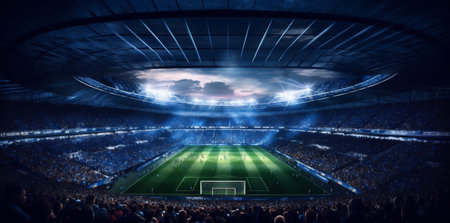 football green stadium arena light goal sport game soccer world. Generative AI.の素材