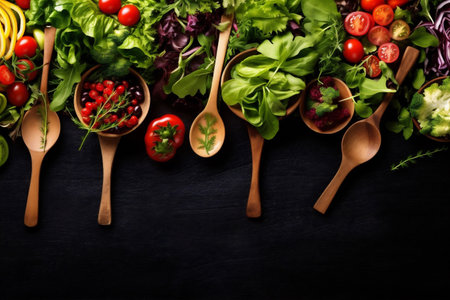 salad healthy background vegetable green food cooking diet vegetarian dark fresh. Generative AI.の素材