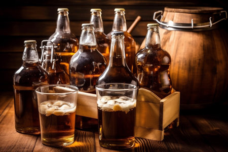glass gold beverage pint pub drink foam alcohol beer lager. Generative AI.の素材