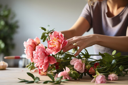 Woman floral florist beautiful wedding bouquetの素材