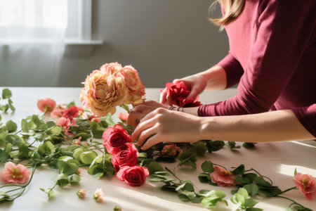 Woman florist floral background bouquetの素材