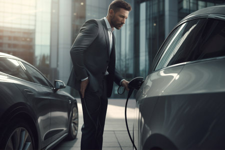 Travel man style vehicle transportation car electric modern business urban eco car businessman autoの素材