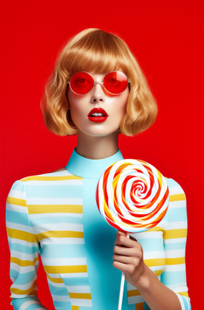 Woman beauty person valentine face sweet holiday young candy colorful fashion makeup lollipop lipsの素材