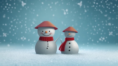 christmas new snowman winter snowfall snow season white year background icy celebration. Generative AI.の素材
