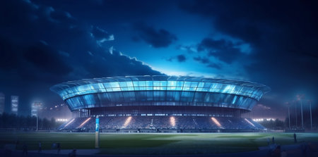 sport soccer game football goal green stadium arena world light. Generative AI.の素材