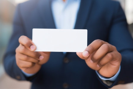 Man company hand card business male meeting professional blank white hold lifestyle businessman person advertisementの素材