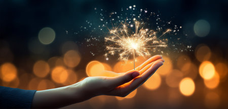 Celebrate holiday shine light festival sparkler christmas fire night black burn hand sparkle fireworksの素材