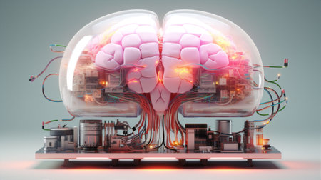 Science neon machine abstract technology intelligence concept digital artificial pink learning brainの素材